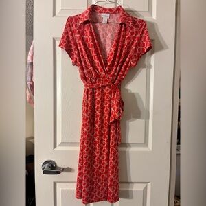 Motherhood Red Wrap Dress with Circle Design